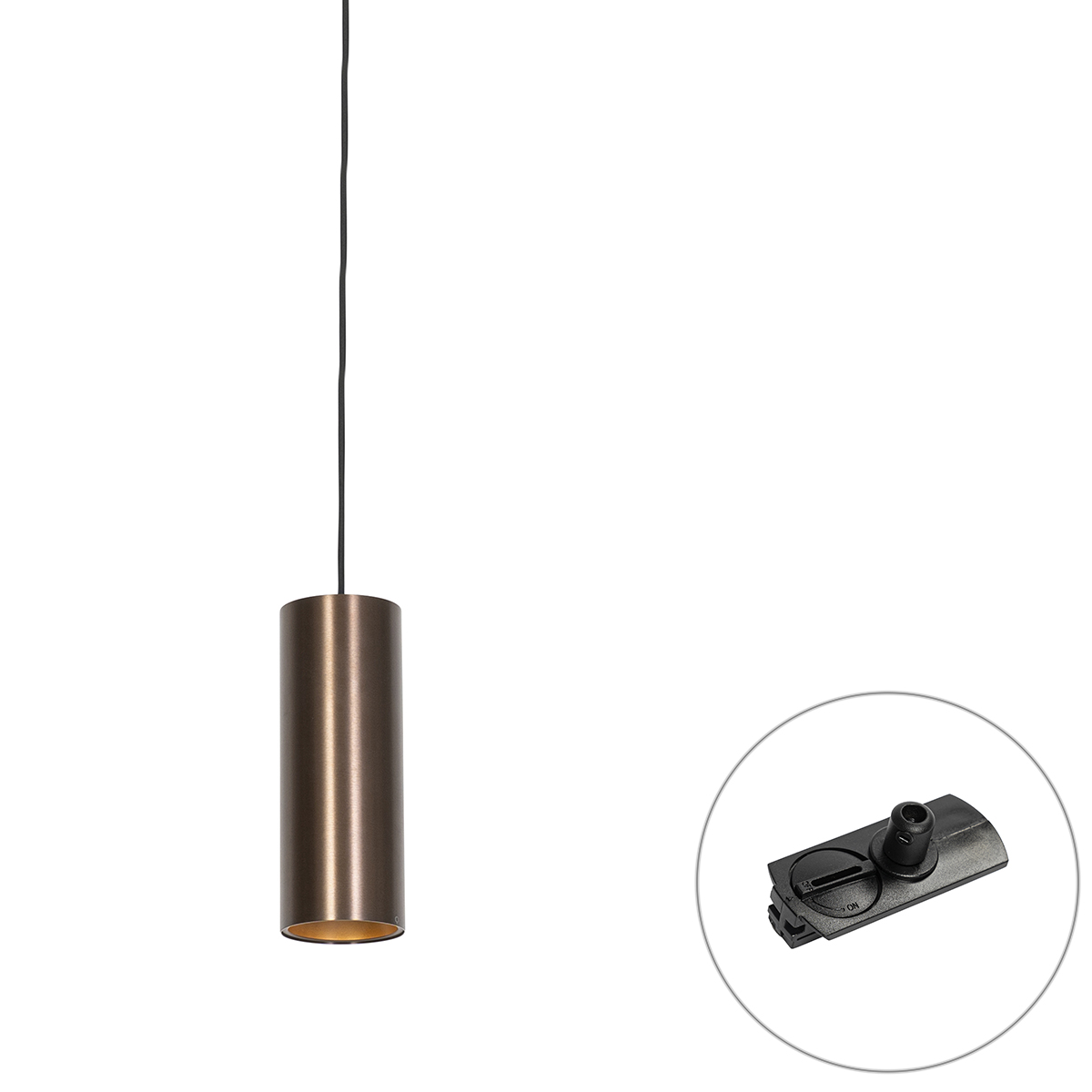 QAZQA Professional Designerska lampa wisząca ciemny brąz z adapterem szynowym 1-fazowym - Iconic Tubo