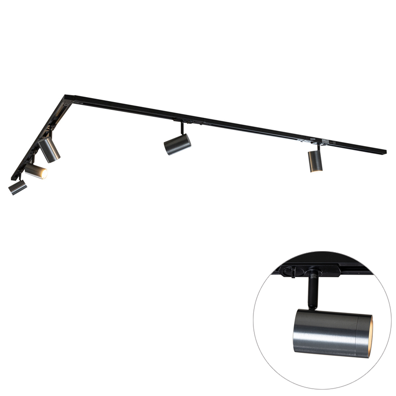 QAZQA Nowoczesny system oświetlenia szynowego z 5 reflektorami w kolorze ciemnoszarego metalu - Iconic Jeana