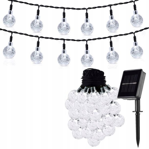 Martom Lampki Solarne 20led Girlanda Ogrodowa Świetlna Kulki Sznur Świetlny Zimne