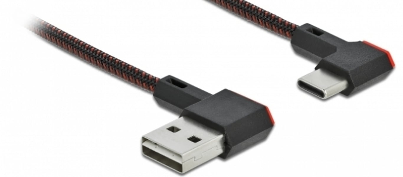 DeLOCK Przewód EASY-USB 2.0 Typu-A, wtyk męski do USB Type-C, wtyk męski, kątowy, w lewo/w prawo, 0,2 m, czarny