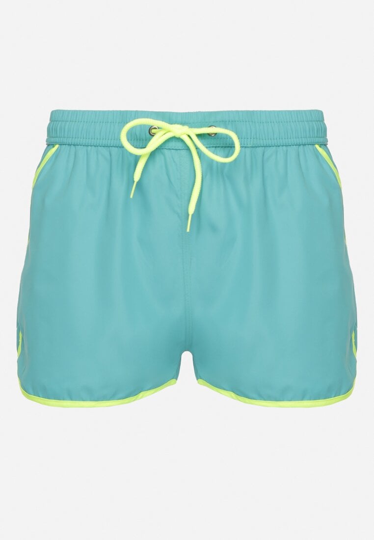 Zielone Kąpielówki Szorty z Ozdobną Lamówką i Kieszeniami Folalisa