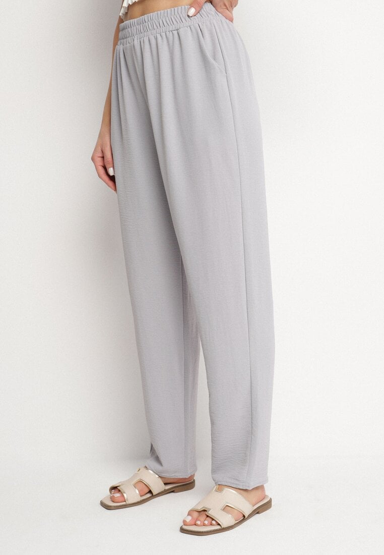 Szare Szerokie Spodnie z Bawełną i Wysokim Stanem Neorenna