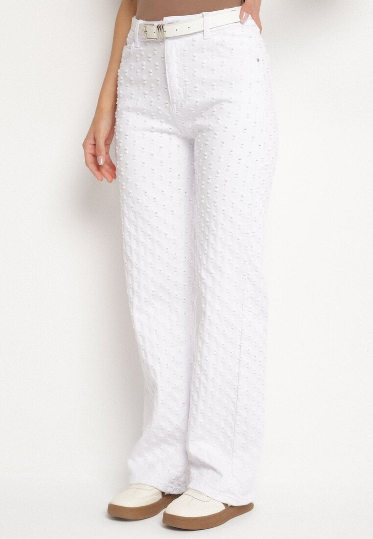 Białe Bawełniane Jeansy z Tłoczonym Wzorem Tilomera