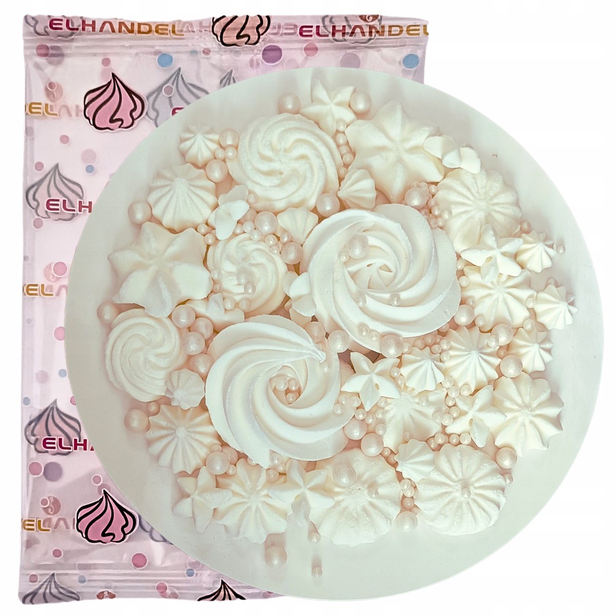 Posypka ozdoby na tort bezy perełki dekoracje urodzinowe białe beziki 100g