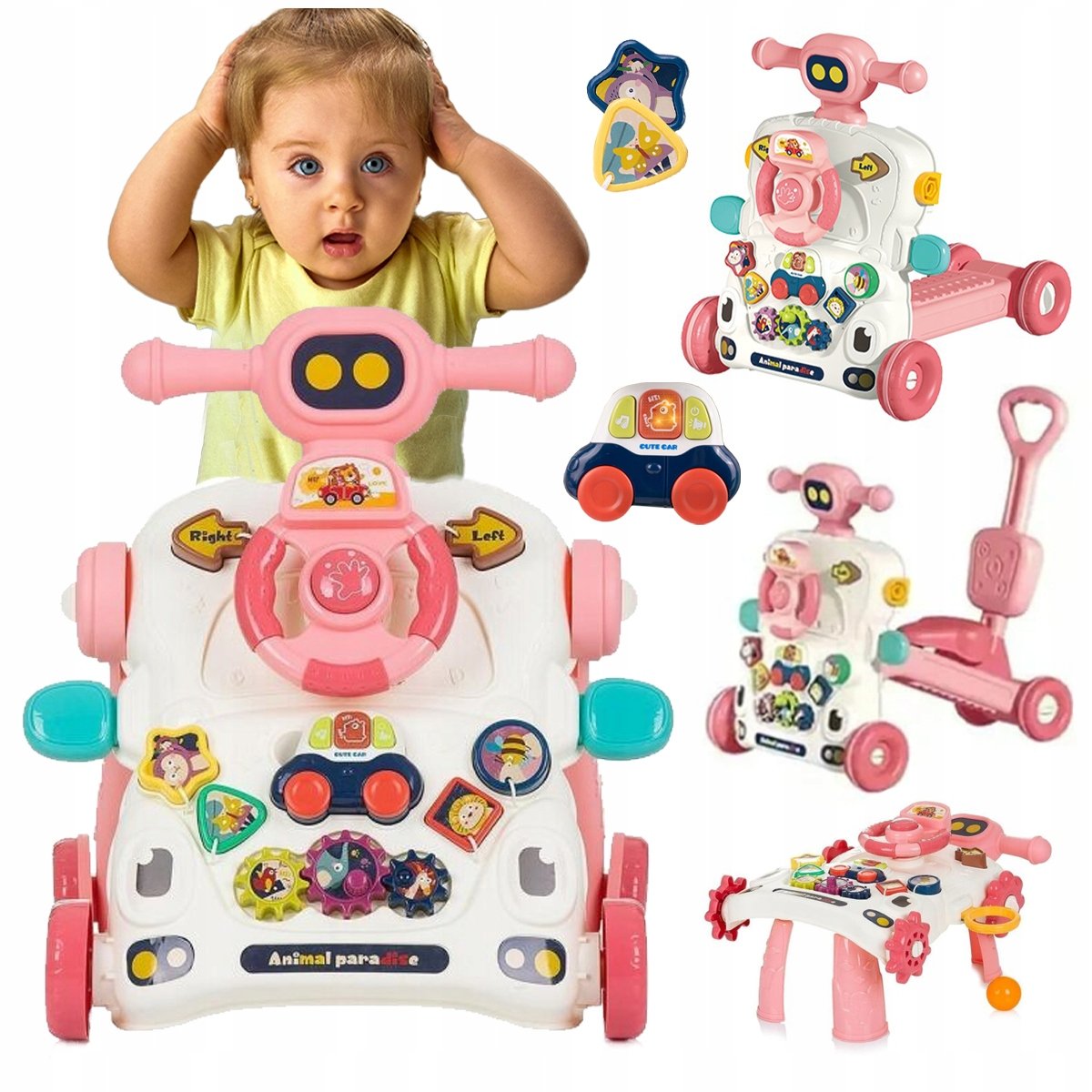 INTERAKTYWNY CHODZIK STOLIK PCHACZ HULAJNOGA 5W1 EDUKACYJNY SENSORYCZNY