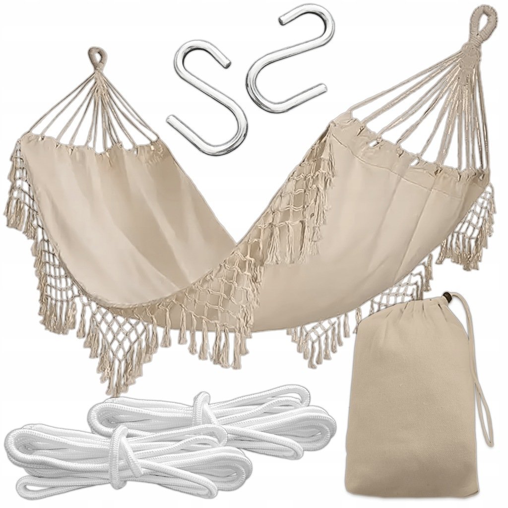HAMAK OGRODOWY TURYSTYCZNY BOHO MOCNY DWUOSOBOWY 150x190cm 120kg + TORBA
