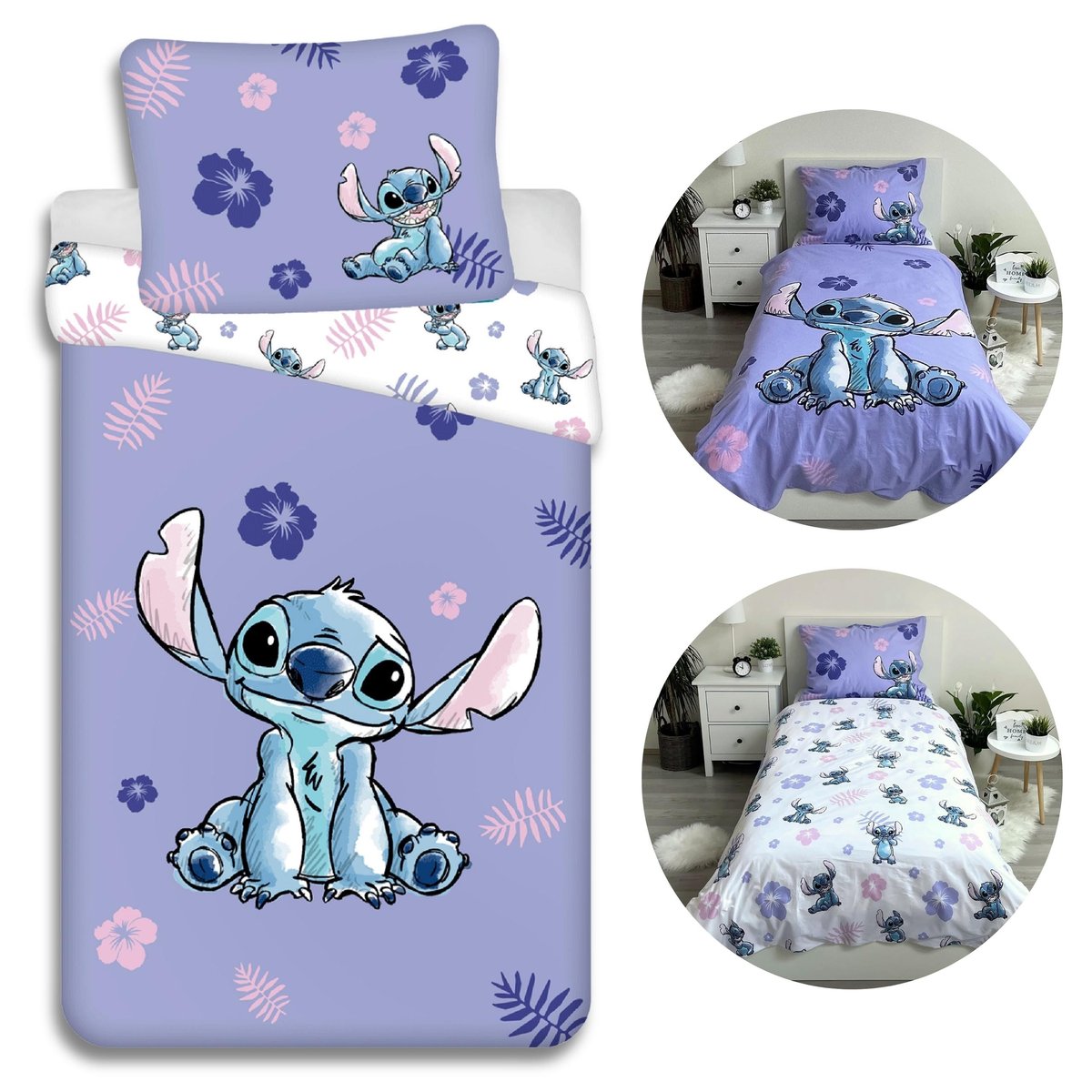 Disney Stitch Komplet pościeli na zamek, 100% bawełna, dla dzieci 140x200 cm, Oeko-Tex