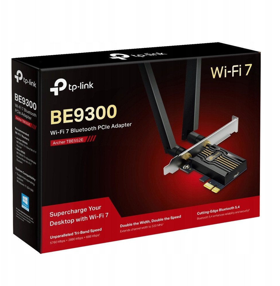 TP-Link Archer TBE552E WiFi7 PCIe adapter BE9300,2,4GHz/5GHz/6GHz,Bluetooth5.4