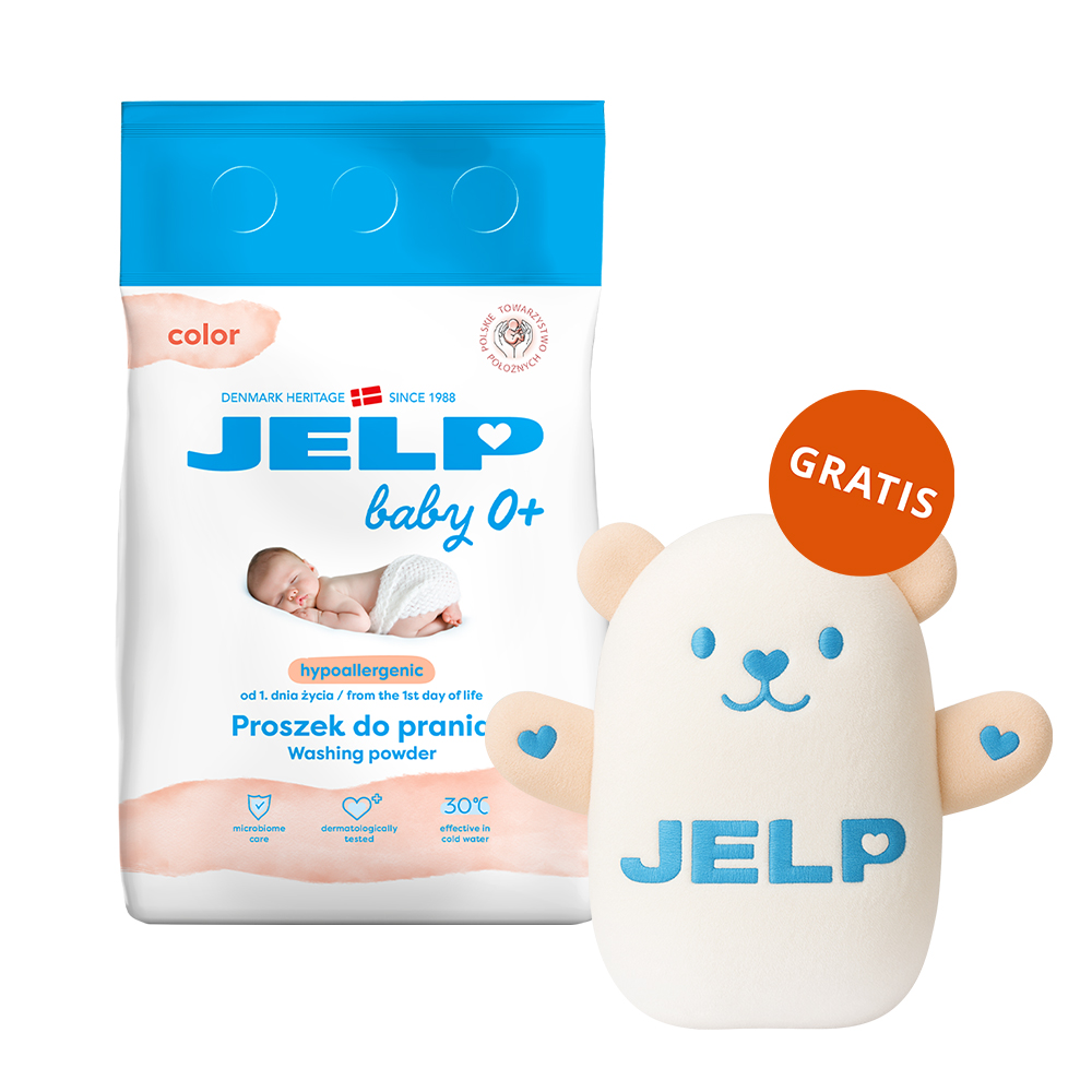 Jelp Baby 0+, hipoalergiczny proszek do prania, kolor, 2,25 kg + miś gratis