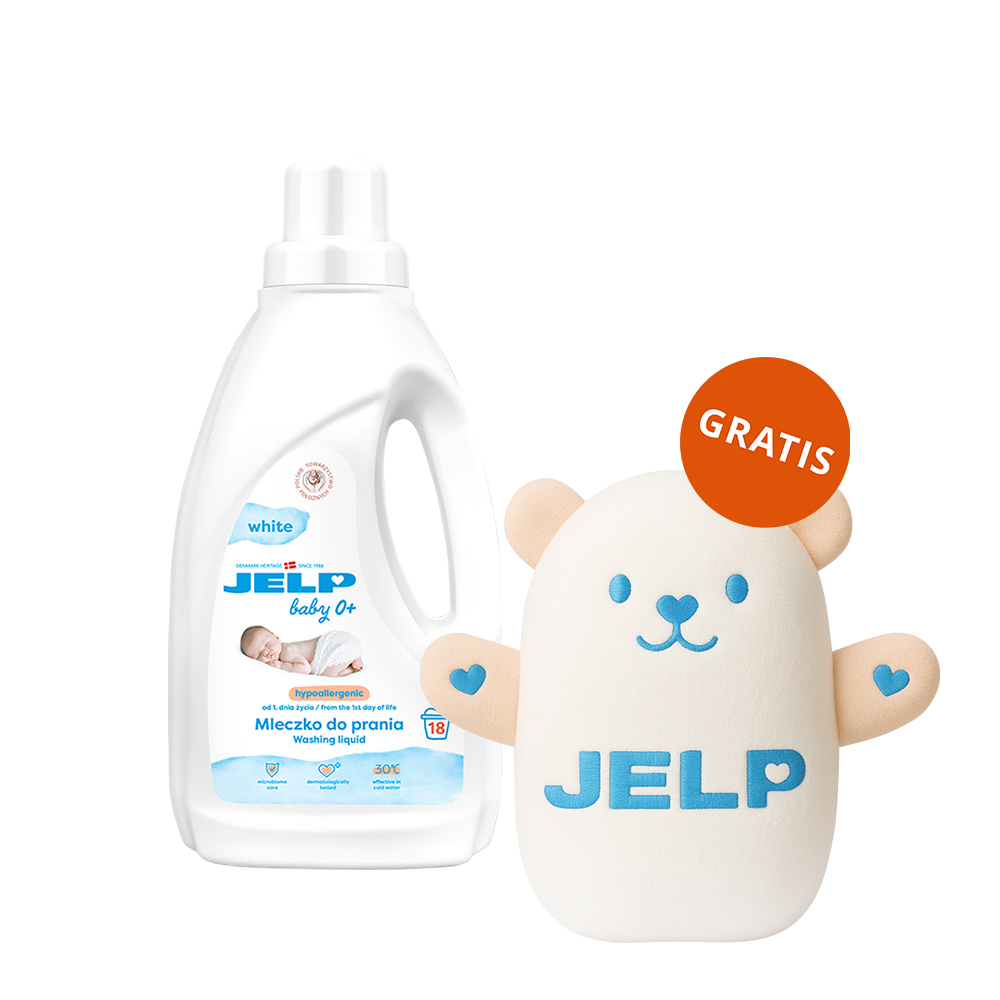 Jelp Baby 0+, hipoalergiczne mleczko do prania, biel, 1,5 l + miś gratis