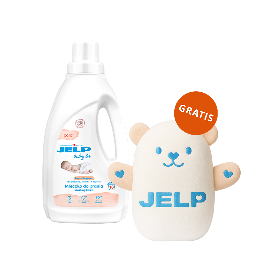Jelp Baby 0+, hipoalergiczne mleczko do prania, kolor, 1,5 l + miś gratis