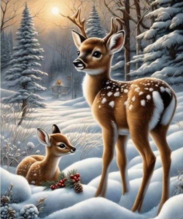 Diamentowa mozaika - Jelonki w śniegu Norimpex