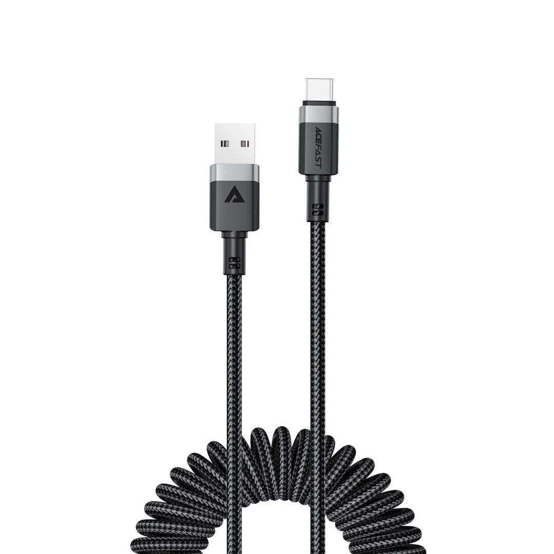 Kabel przewód spiralny USB-A - USB-C 480Mb/s 3A 1.2m - czarny ACEFAST