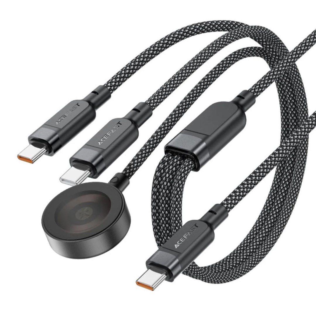 3w1 Kabel przewód USB-C - 2x USB-C / ładowarka Apple Watch Qi 480Mb/s 100W 1.2m - czarny ACEFAST
