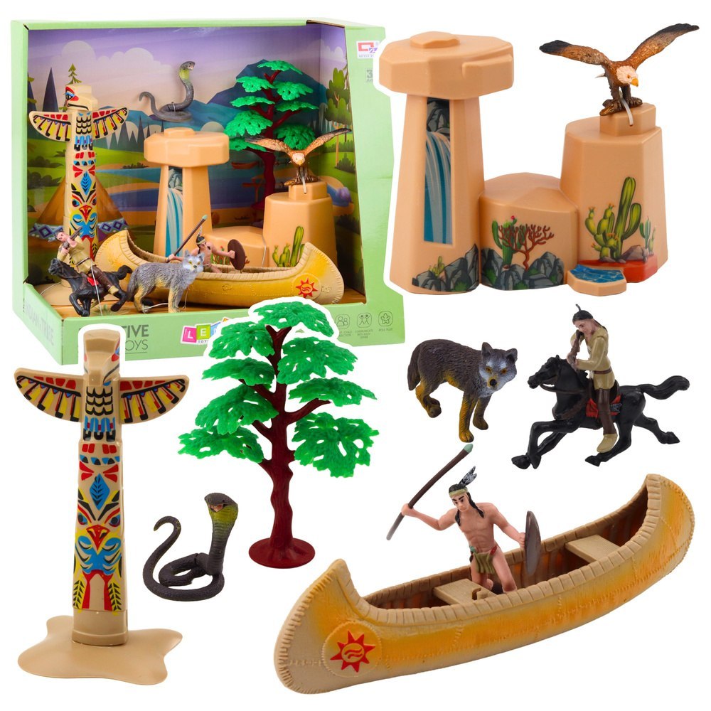 Zestaw Indiański Figurki Wioska Indianie Kajak Totem LEAN Toys