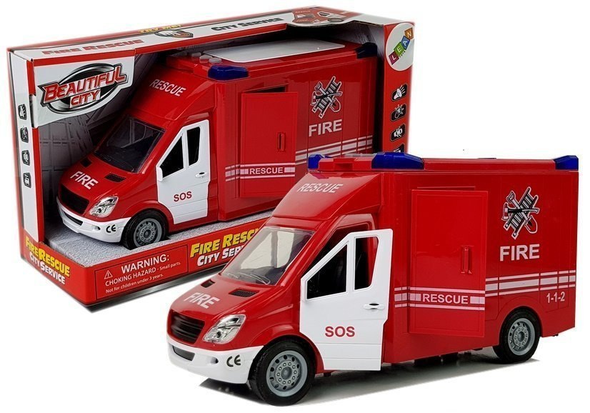 Wóz Strażacki z Napędem Frykcyjnym Dźwiękiem Otwierane Drzwi LEAN Toys