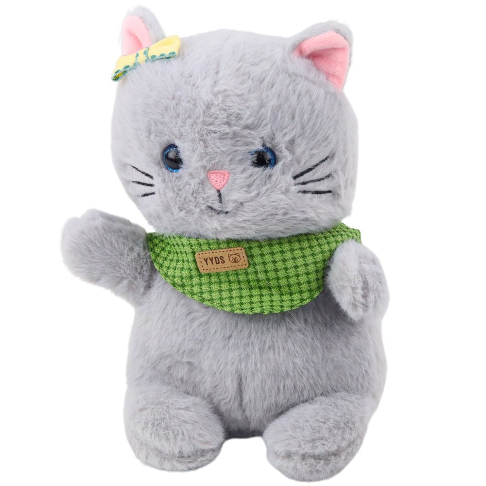 Pluszowa Maskotka Przytulanka Kot Szary Zielona Apaszka Kokardka 22cm LEAN Toys