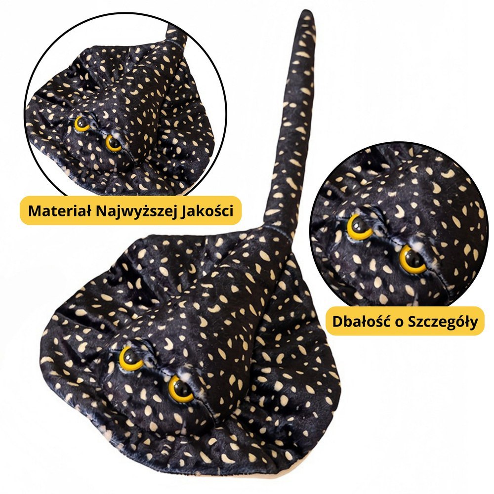 Maskotka Pluszowa Płaszczka Przytulanka Czarna W Kropki 50cm LEAN Toys