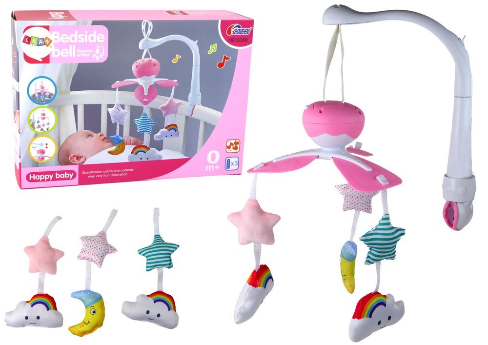 Karuzela Do Łóżeczka Klips Uniwersalny Pluszowe Zawieszki Różowa LEAN Toys