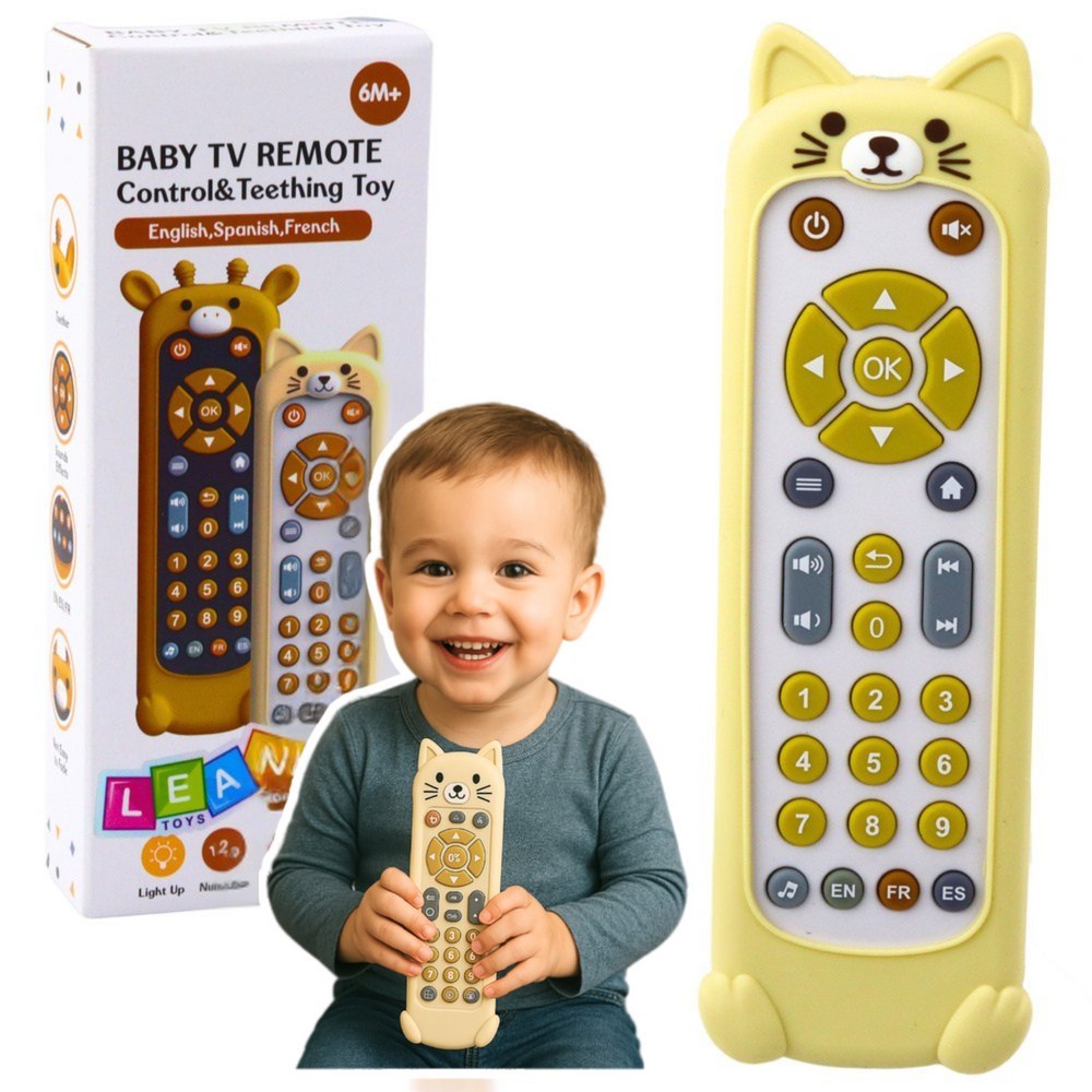 Pilot Interaktywny Dla Malucha Sylikonowa Obudowa Kot Beżowy LEAN Toys