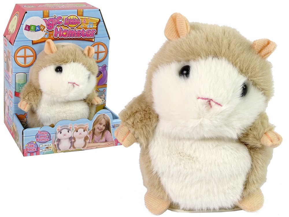 Interaktywny Gadający Chomik Brązowy Pluszowy Powtarzający Słowa LEAN Toys