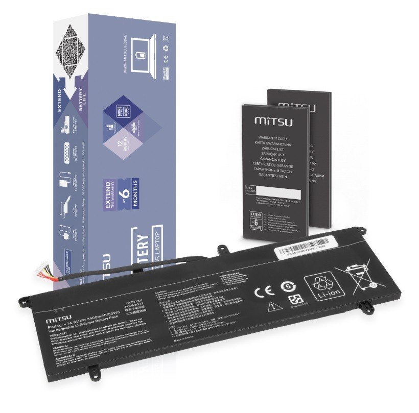 Bateria C41N1901 do Asus ZenBook Duo 14 UX481F UX481FA UX481FL Series 3400 mAh (50 Wh) 14.8V (14.4V) Mitsu