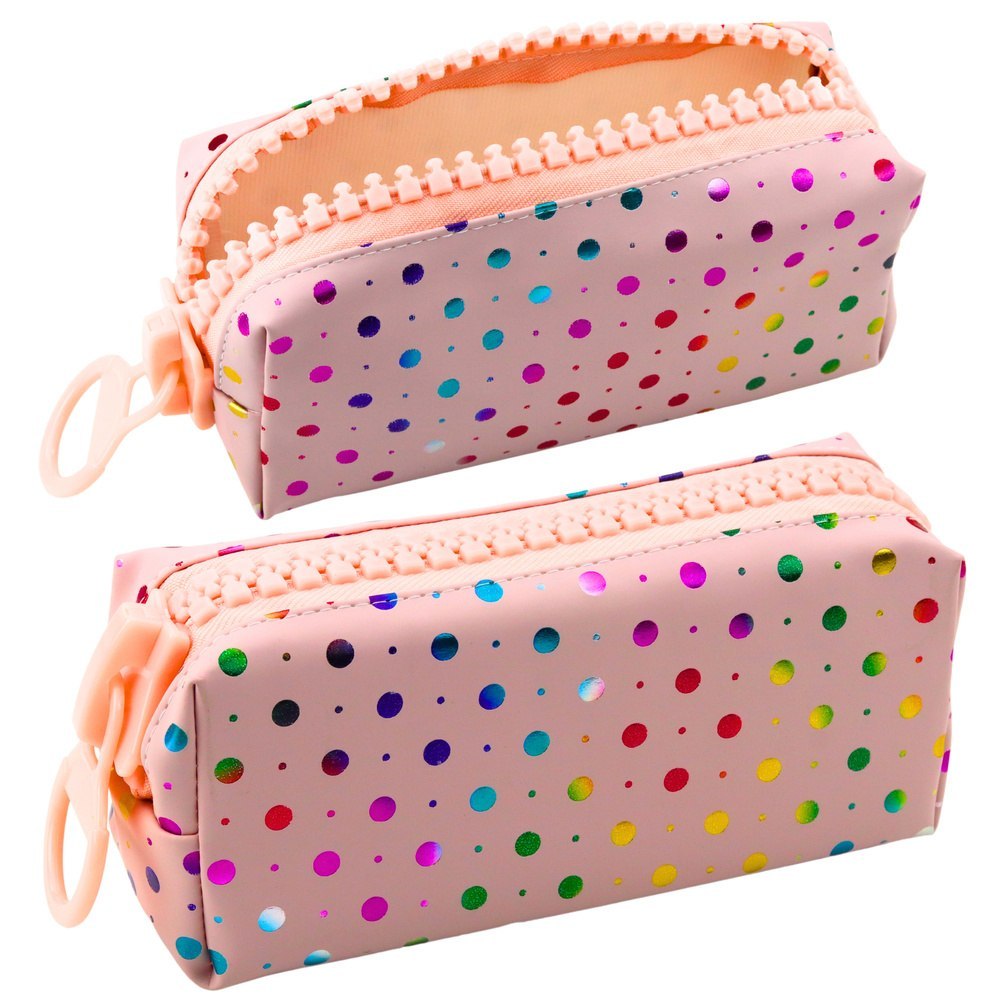 Piórnik Szkolny Organizer W Kolorowe Kropki Duży Suwak Różowy 21x8cm LEAN Toys