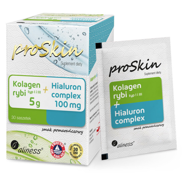 Aliness proSkin Kolagen rybi 5 g + Hialuron 100 mg Complex suplement diety pomarańczowy