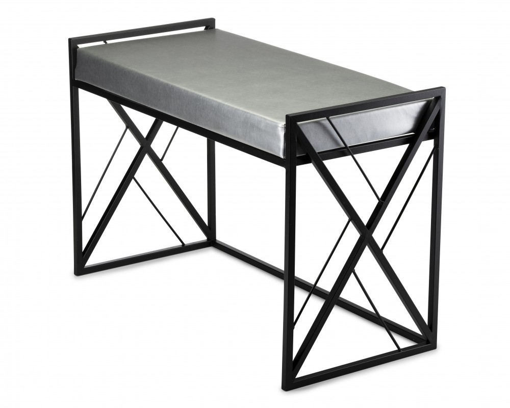 Ławka ozdobna z siedziskiem srebrny skaj