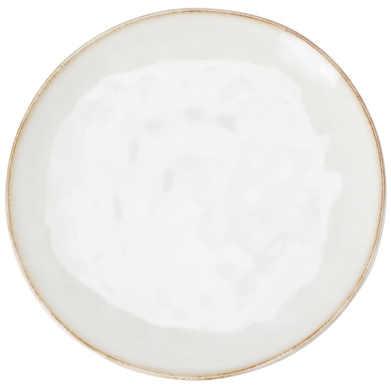 Talerz obiadowo deserowy biały z brązową krawędzią 21 cm