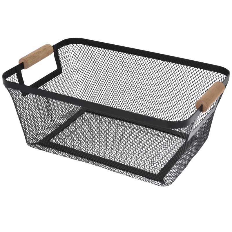 Koszyk metalowy czarny z drewnianą rączką 30 x 21 x h14 cm