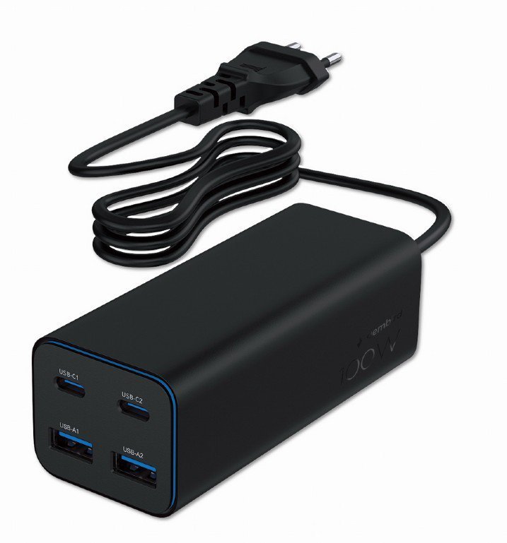 Gembird Ładowarka uniwersalna 100W GaN 2xUSB-A 2xUSB-C szybkie ładowanie czarna TA-UC-2A2C-PD100-01-BK