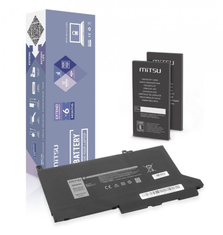 Mitsu Mitsu Bateria DJ1J0 C27RW do Dell Latitude 7280 7290 7380 7390 7480 7490 - 11.4V 3000 mAh (34 Wh) 11.4V BC/DE-E7390S-11.4