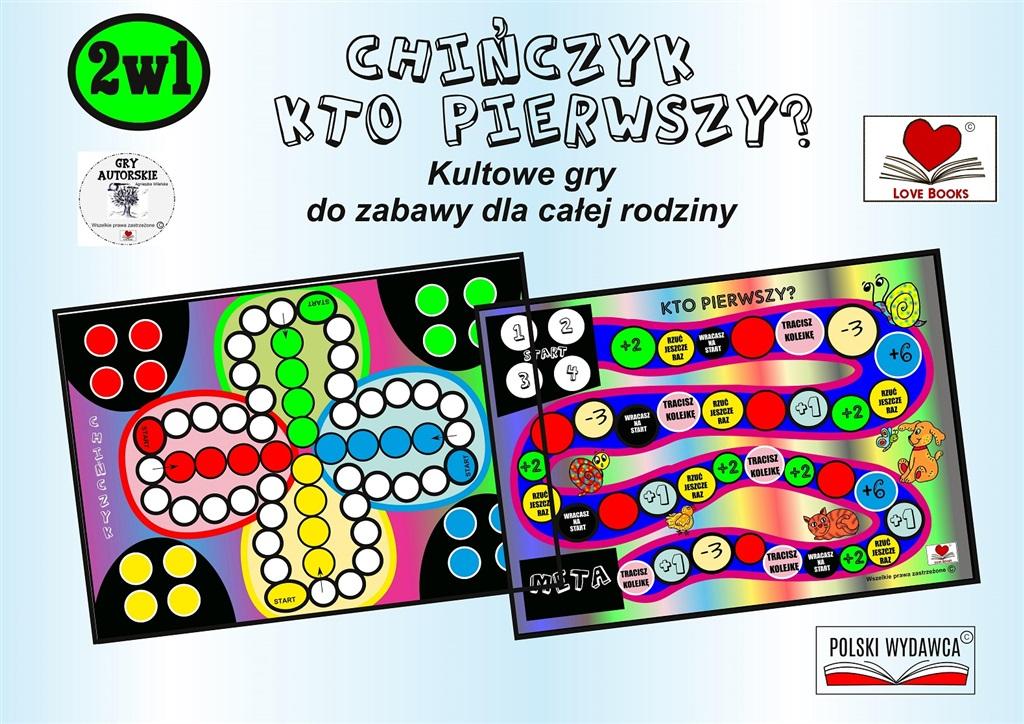 Kultowe gry planszowe 2w1. Chińczyk, Kto pierwszy? Love Books - gra