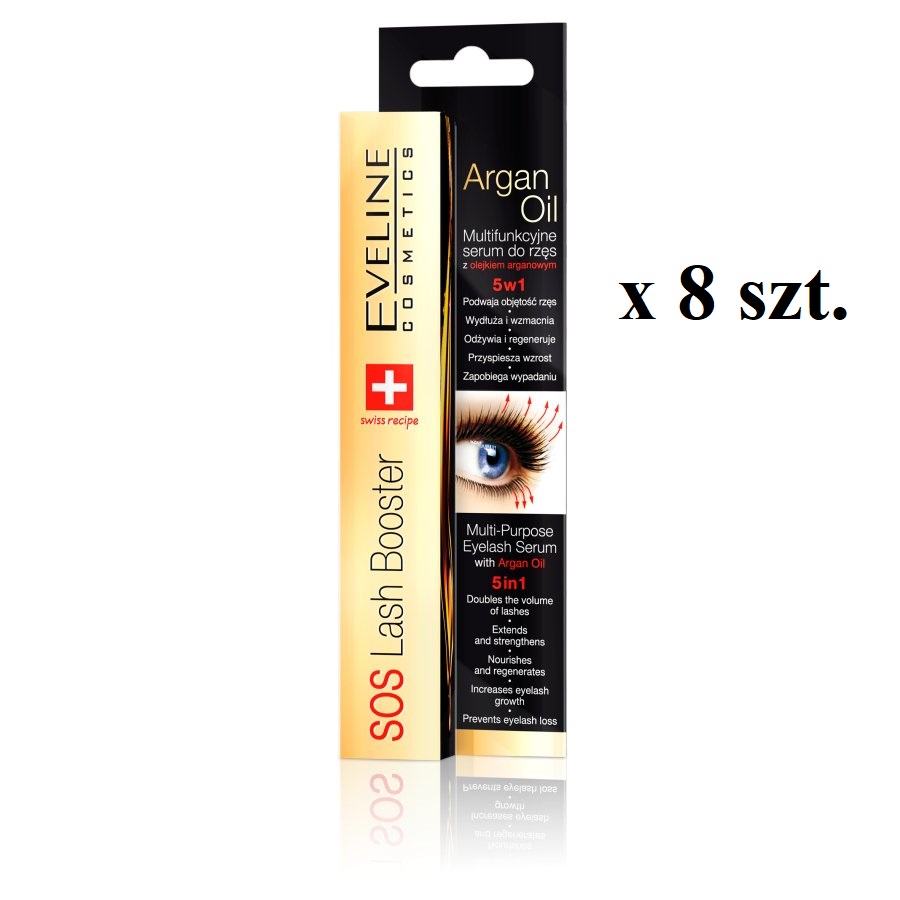 Eveline Cosmetics Zestaw Sos Lash Booster With Argan Oil 5in1 serum do rzęs 8 x 10 ml