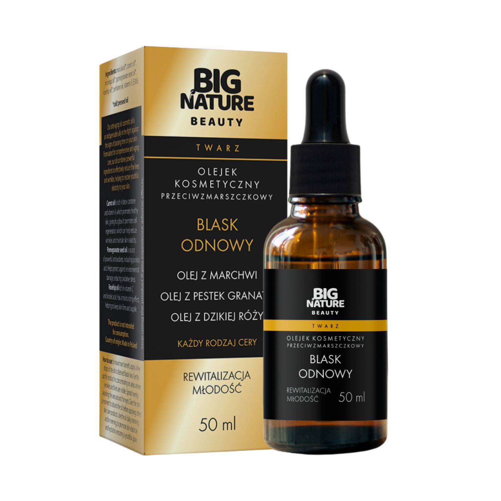 Big Nature Olejek przeciwzmarszczkowy do twarzy Blask Odnowy (olej z marchwi, granatu, róży) 50 ml - olej kosmetyczny