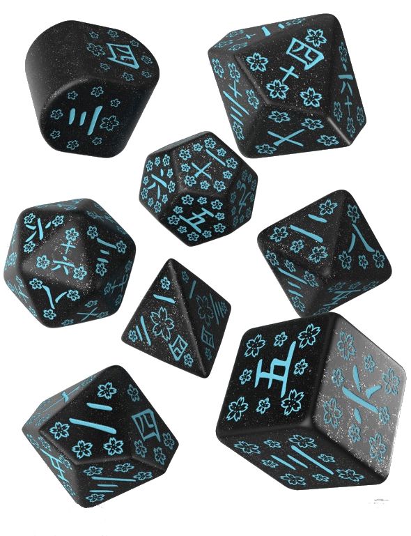 Q Workshop 20 years, zestaw kości do gry, czarne himmelujące - gra