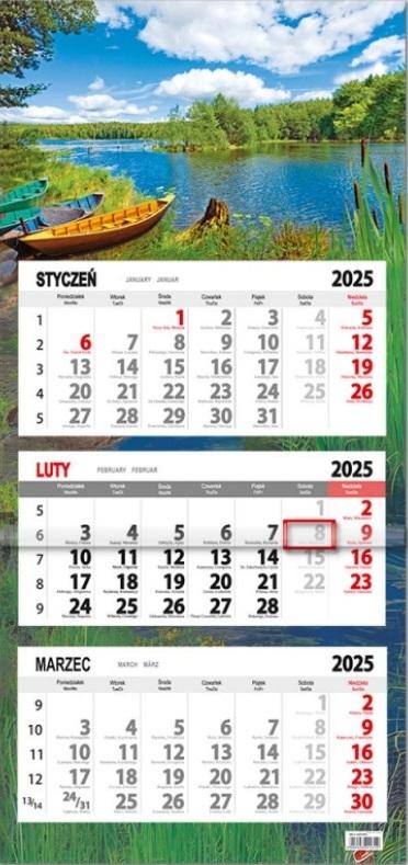 Kalendarz 2026 trójdzielny płaska główka Jezioro - kalendarz