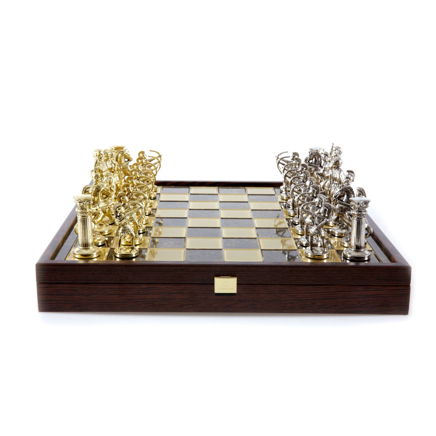 Archers Metal Chess Set, szachy w drewnianym pudełku, brązowa plansza Manopoulos - gra