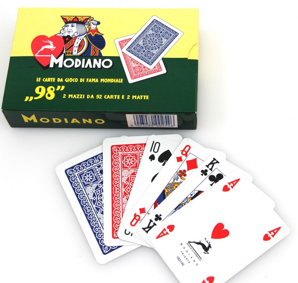 ''98'' Karty do gry, zestaw 2 talii, czerwone, niebieskie Modiano - gra