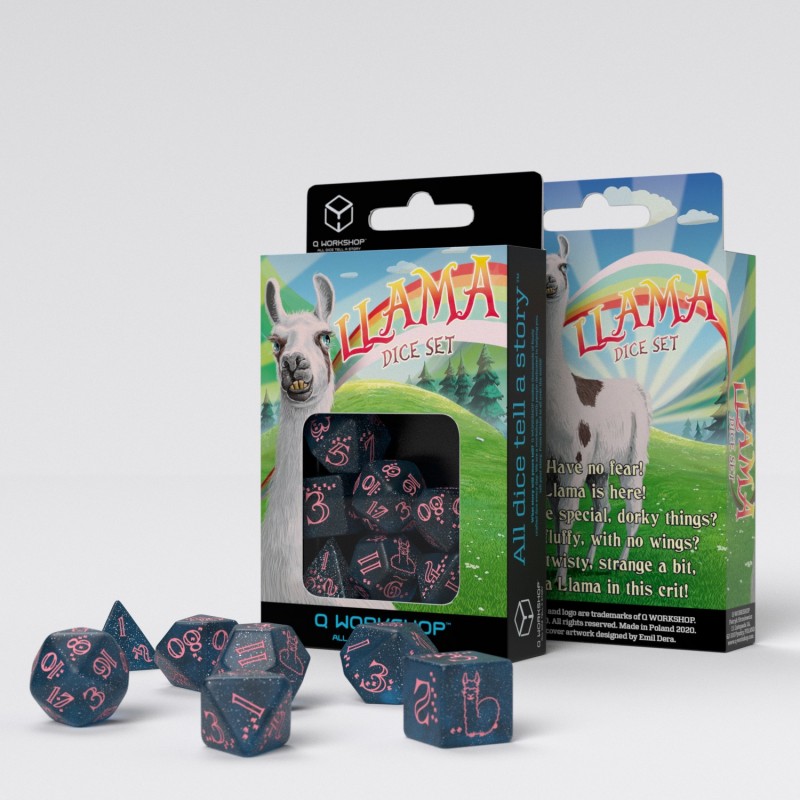 Sparkling Llama, zestaw kości, błyszczący granatowy i różowy Q-Workshop - gra