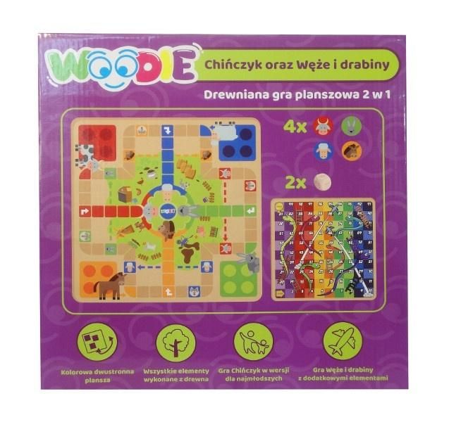 Gra drewniana 2w1 Chińczyk/Węże i drabiny Woodie Swede - gra