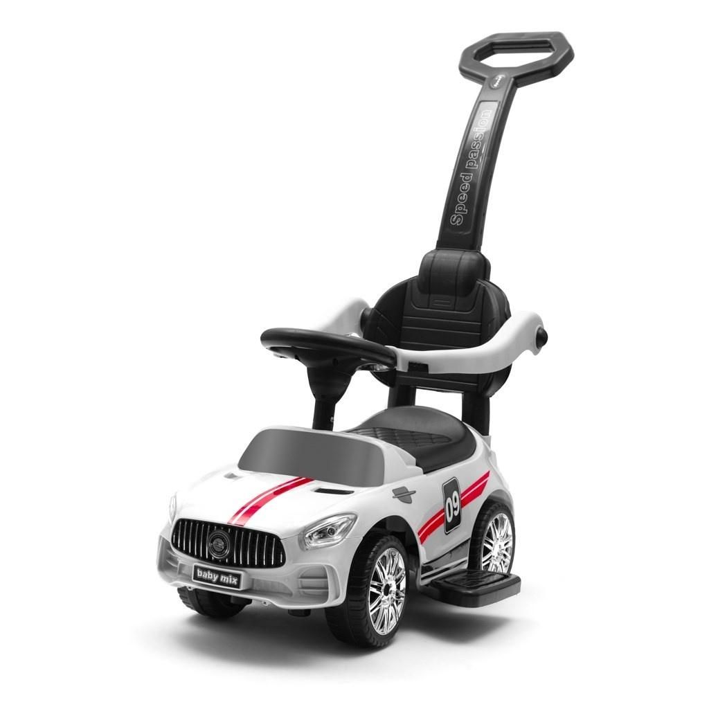 Jeździk dziecięcy z dźwiękiem i rączką Racer biały Baby Mix