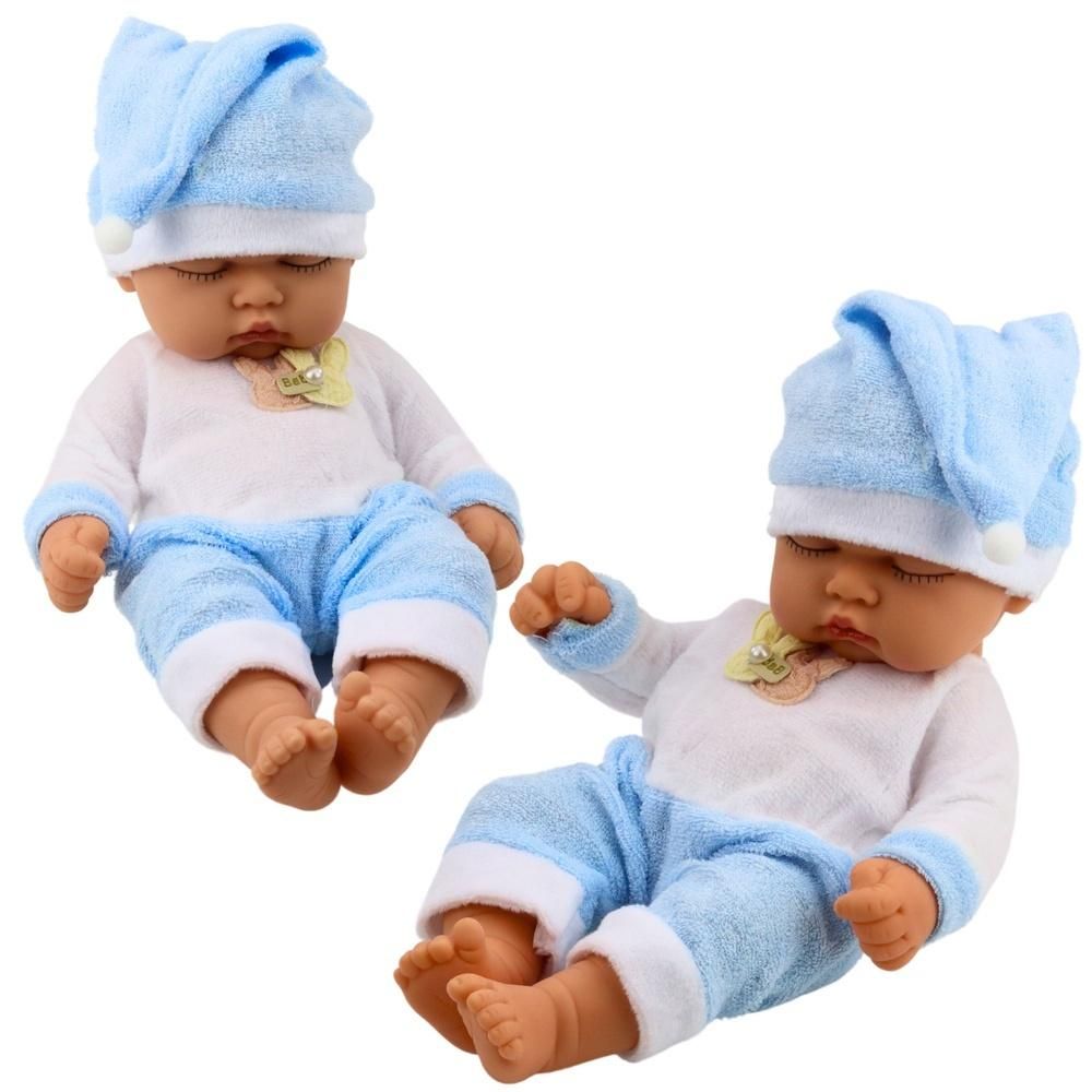 Lalka śpiący bobas w niebieskiej piżamce Leantoys