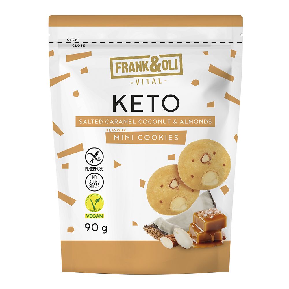 Frank&Oli Mini ciasteczka o smaku słonego karmelu, kokosa i orzechów 90 g