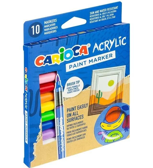 Markery akrylowe z pędzelkiem 10 kolorów Carioca