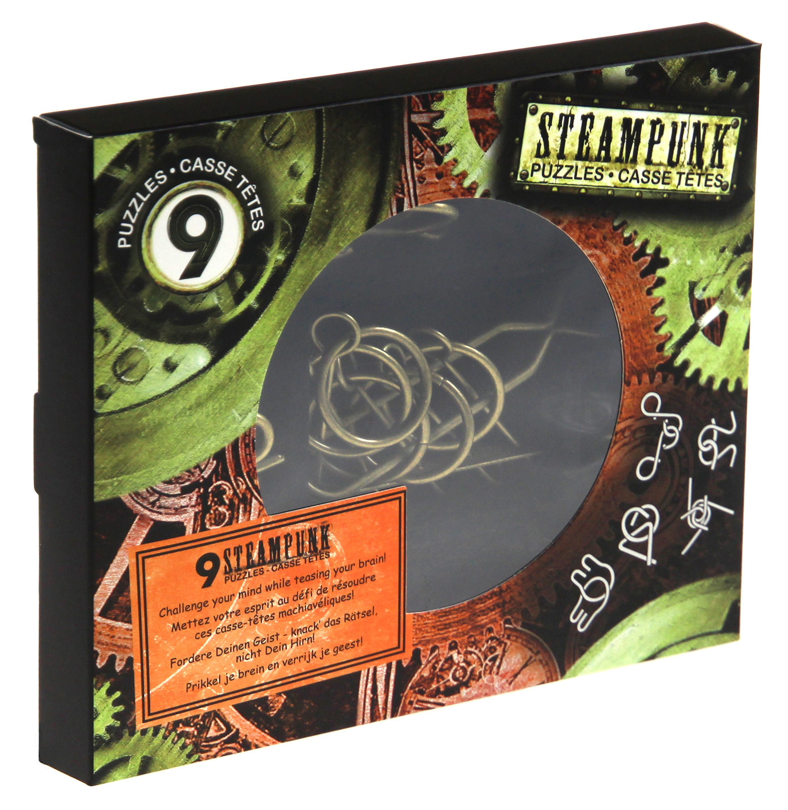 Łamigłówki metalowe 9 sztuk Steampunk brązowy - karty