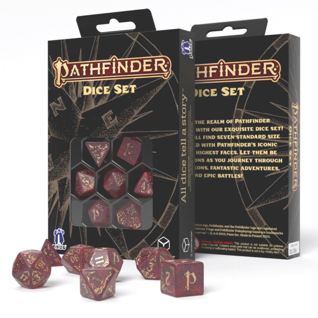 Pathfinder Dice Set Avistan, kosti, czerwone brokatowe Q-Workshop - gra