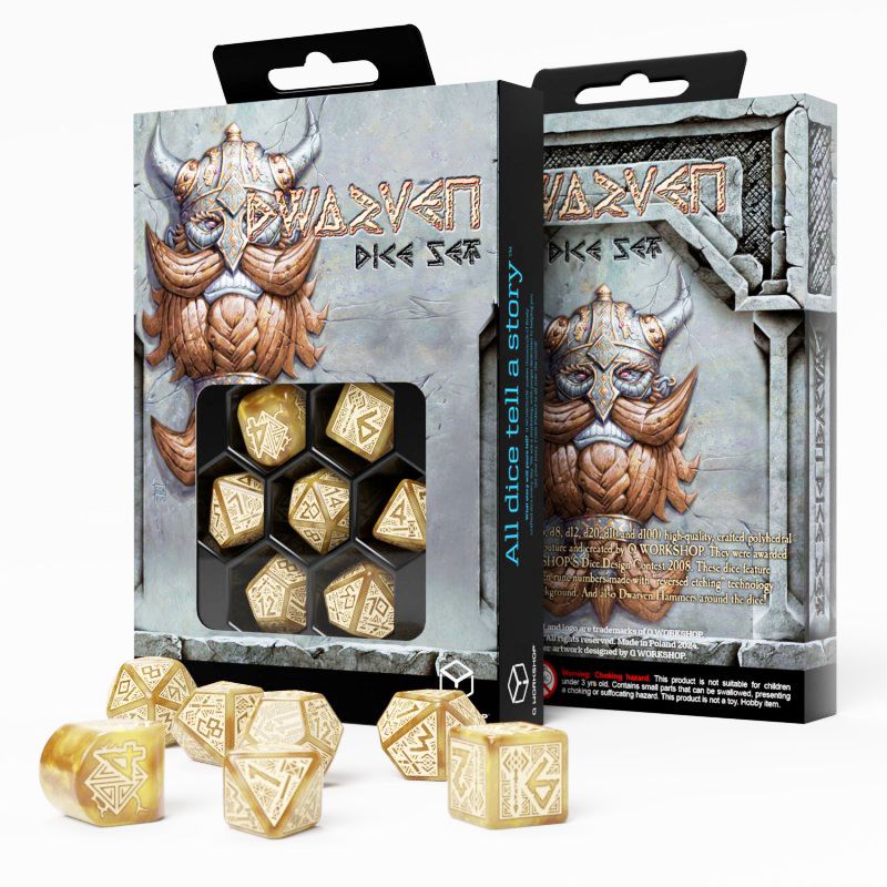 Dwarven Gold, Zestaw kości, złote Q-Workshop - gra