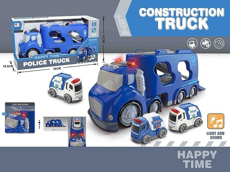 Auto z kontenerem i autem policyjnym światło Adar - model lub pojazd